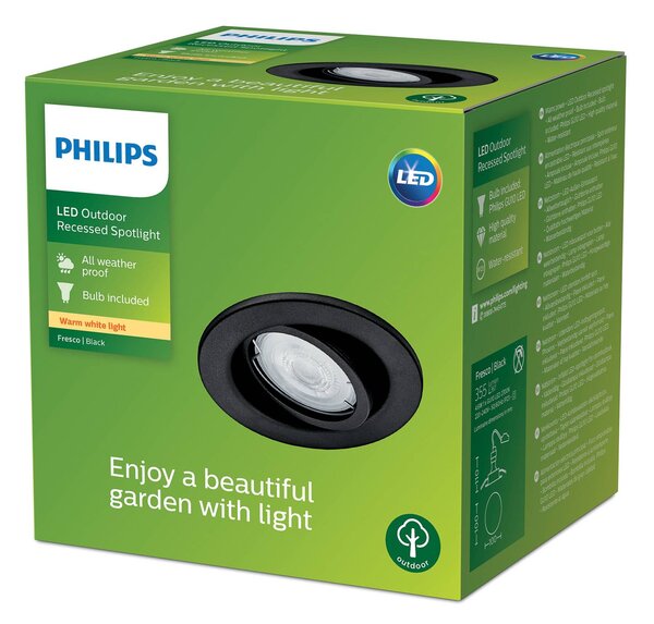 Philips Venkovní vestavné svítidlo Fresco, černé, nerezová ocel, GU10, Černá, Nerezová ocel, Moderní, Zapuštěné kulaté