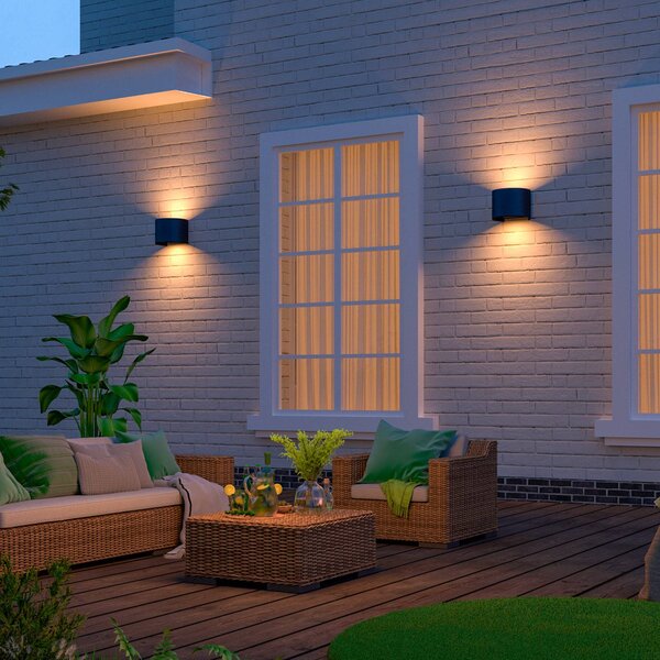 Calex LED venkovní nástěnné svítidlo oválné, nahoru/dolů, výška 10 cm, černé, Černá, Hliník, Moderní, Nástěnné svítidlo / světlem dolů