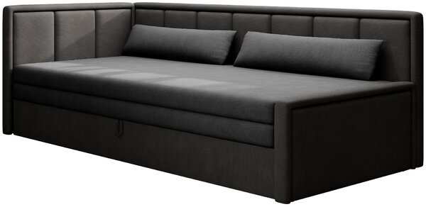 Rozkládací válenda s úložným prostorem 75x200 SLORA - tmavě šedá / černá, levé provedení
