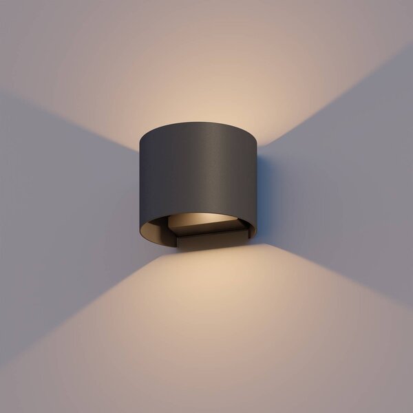 Calex LED venkovní nástěnné svítidlo oválné, nahoru/dolů, výška 10 cm, černé, Černá, Hliník, Moderní, Nástěnné svítidlo / světlem dolů