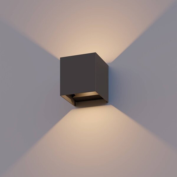 Calex LED venkovní nástěnné svítidlo Cube, up/down, výška 10 cm, antracitová, Hliník / šedá / zinek, Hliník, Moderní, Nástěnné svítidlo / světlem dolů