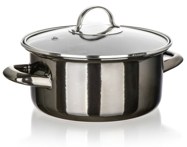 Banquet Hrnec smaltovaný METALLIC Black 20 cm, 2 l, s poklicí, 20 cm