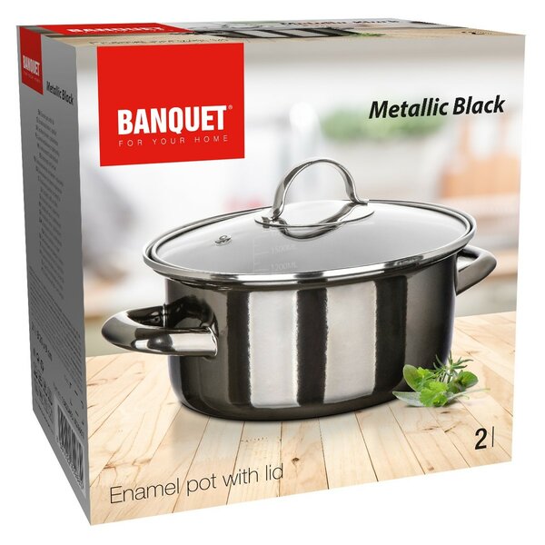 Banquet Hrnec smaltovaný METALLIC Black 20 cm, 2 l, s poklicí, 20 cm