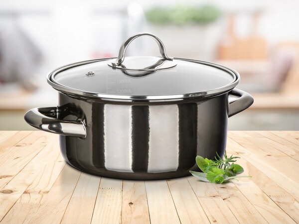 Banquet Hrnec smaltovaný METALLIC Black 20 cm, 2 l, s poklicí, 20 cm