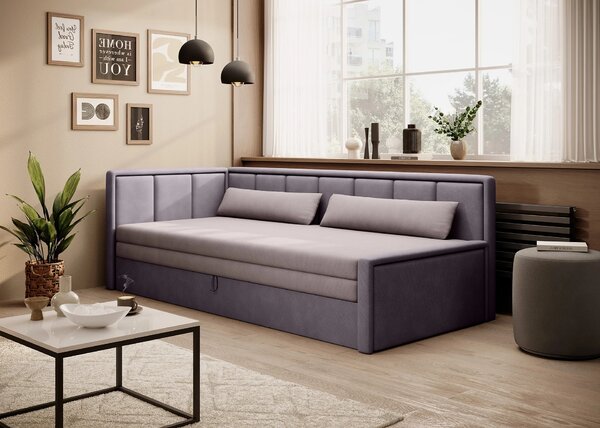 Rozkládací válenda s úložným prostorem 75x200 SLORA - růžová / světle fialová, levé provedení