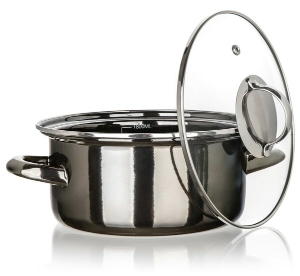 Banquet Hrnec smaltovaný METALLIC Black 20 cm, 2 l, s poklicí, 20 cm