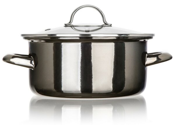 Banquet Hrnec smaltovaný METALLIC Black 20 cm, 2 l, s poklicí, 20 cm