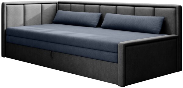 Rozkládací válenda s úložným prostorem 75x200 SLORA - modrá / šedá, levé provedení
