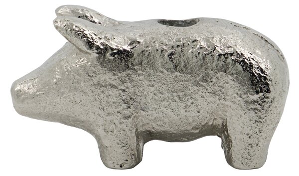 Kovový svícen Pig Antique Silver