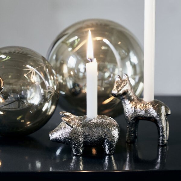 Kovový svícen Pig Antique Silver