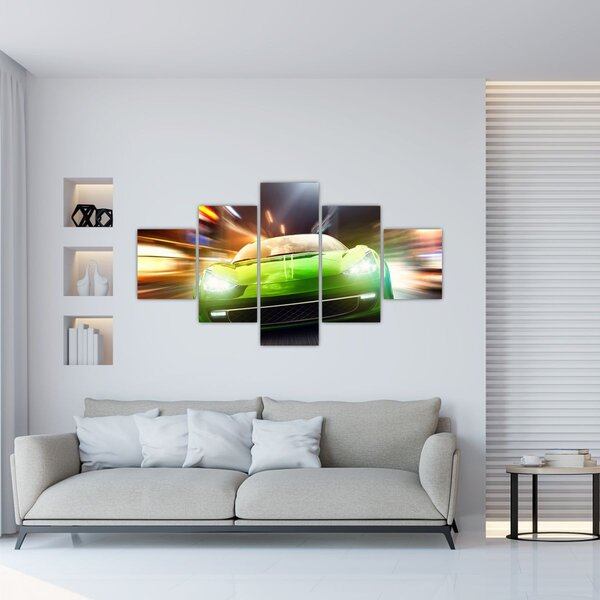Obraz - Zelené závodní auto (125x70 cm)