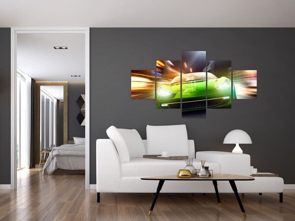 Obraz - Zelené závodní auto (125x70 cm)