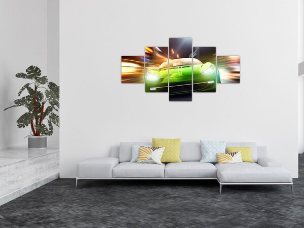 Obraz - Zelené závodní auto (125x70 cm)
