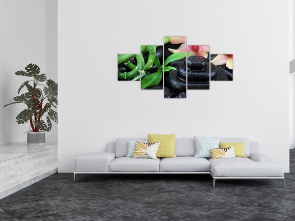 Obraz - Kameny a orchideje (125x70 cm)