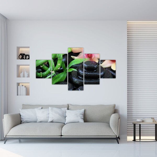 Obraz - Kameny a orchideje (125x70 cm)