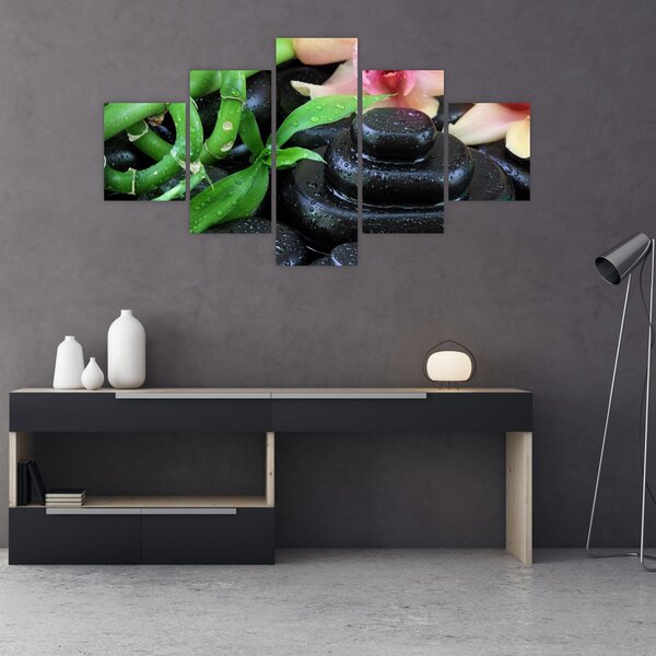 Obraz - Kameny a orchideje (125x70 cm)