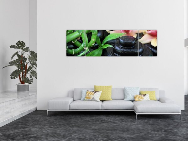 Obraz - Kameny a orchideje (170x50 cm)