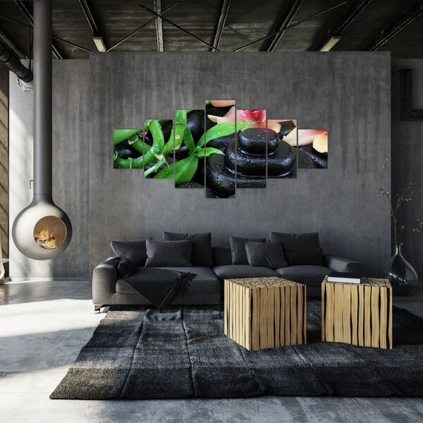 Obraz - Kameny a orchideje (210x100 cm)