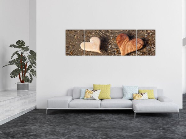Obraz - Dřevěná srdíčka (170x50 cm)