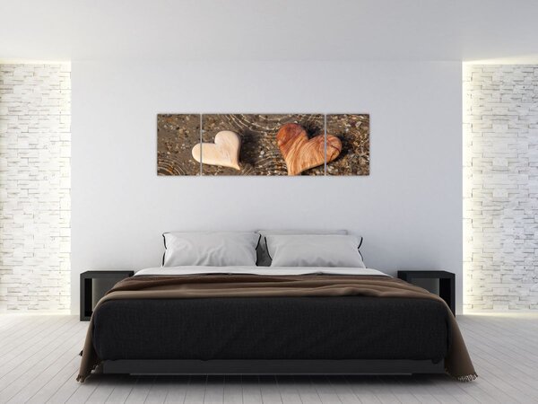 Obraz - Dřevěná srdíčka (170x50 cm)