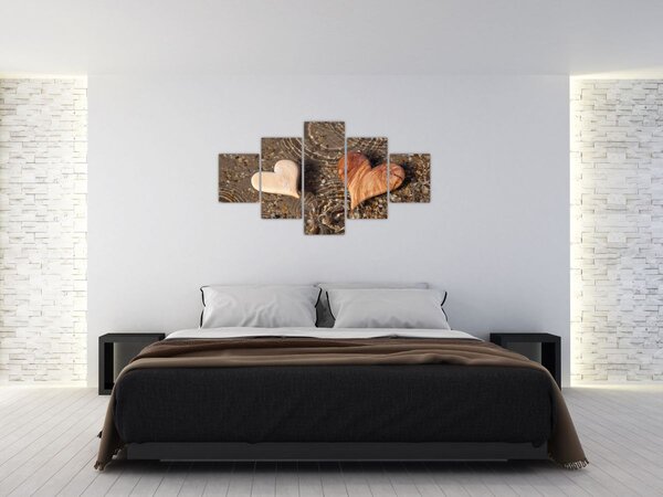 Obraz - Dřevěná srdíčka (125x70 cm)