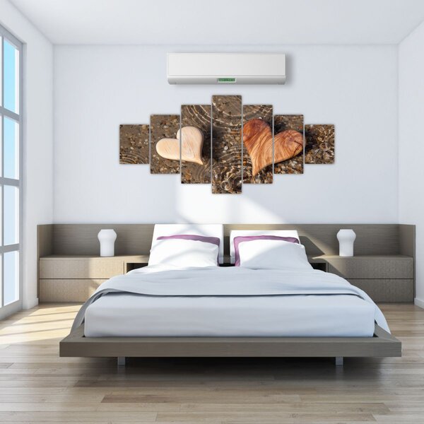 Obraz - Dřevěná srdíčka (210x100 cm)