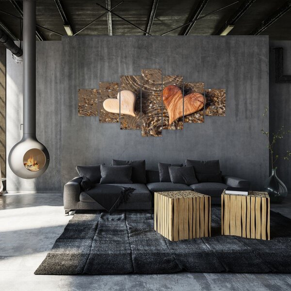 Obraz - Dřevěná srdíčka (210x100 cm)