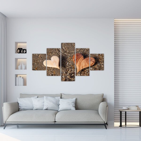 Obraz - Dřevěná srdíčka (125x70 cm)