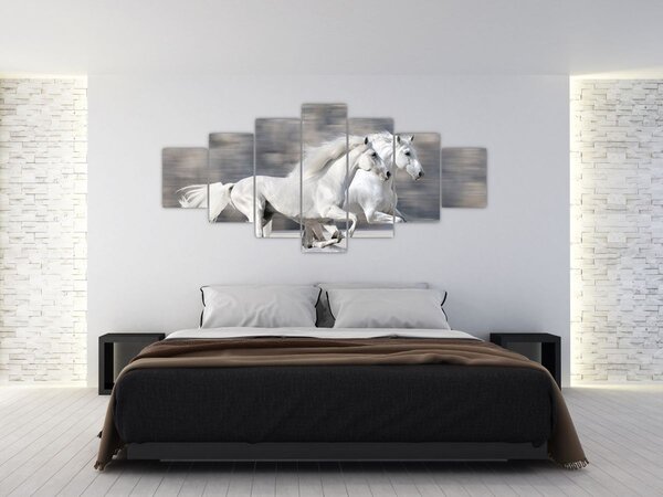 Obraz - Bílí koně v zimě (210x100 cm)