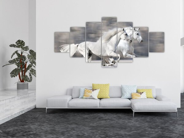 Obraz - Bílí koně v zimě (210x100 cm)