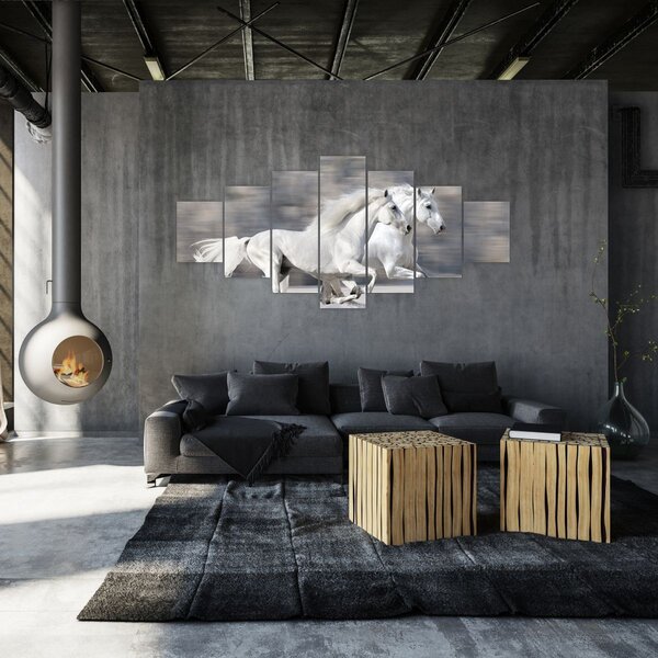 Obraz - Bílí koně v zimě (210x100 cm)