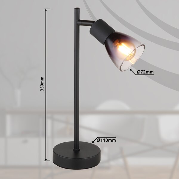 Stolní lampa SATELLA černá/kouřové sklo