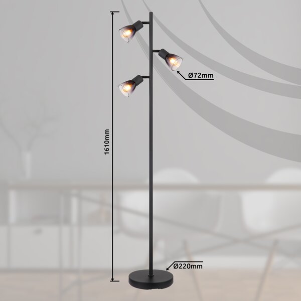 Stojací lampa SATELLA černá/kouřové sklo