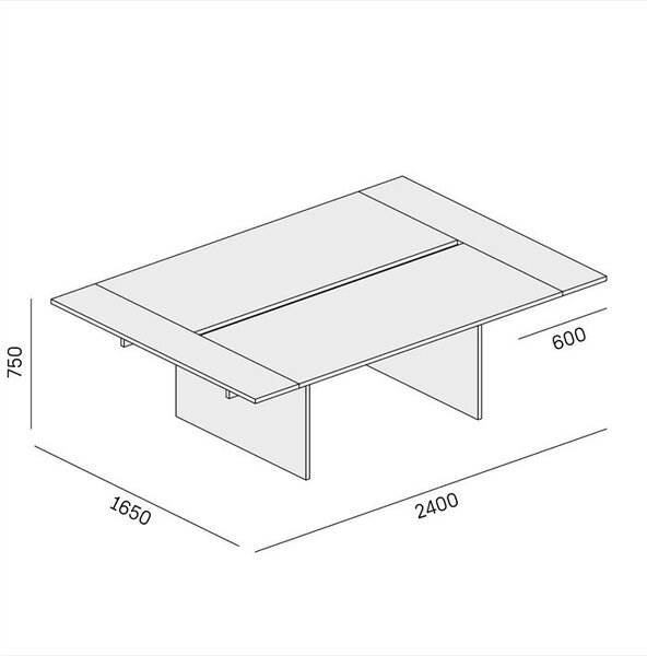 Kancelářský stůl double SOLID + 2x přísed, 240x165 cm, dub přírodní