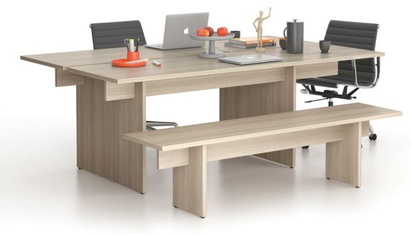 Jednací kancelářský stůl SOLID + 1x přísed, 210x125 cm, dub přírodní