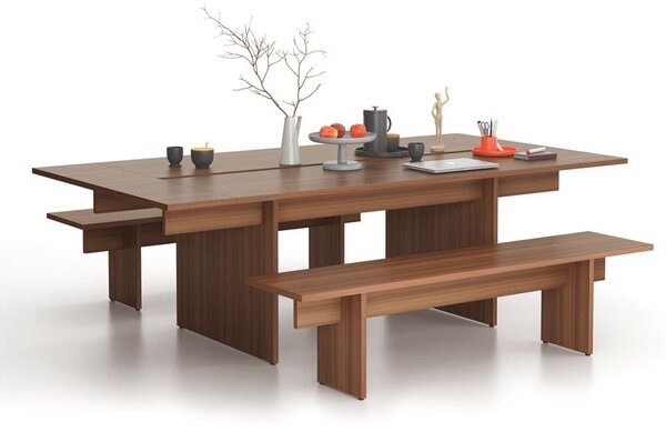 Stůl jednací SOLID + 2x přísed, 2400 x 1250 x 743 mm, ořech