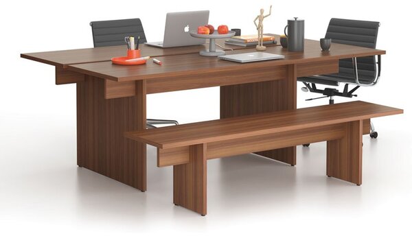 Jednací kancelářský stůl SOLID + 1x přísed, 210x125 cm, ořech