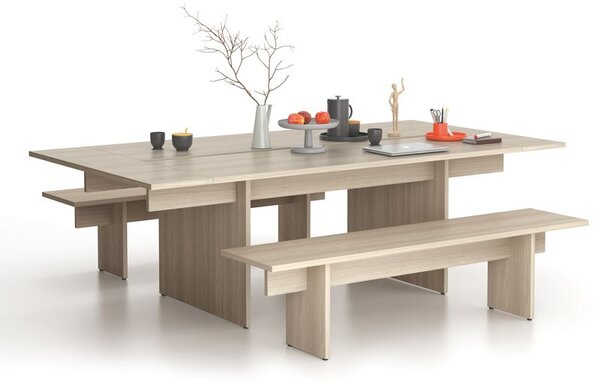 Jednací kancelářský stůl SOLID + 2x přísed, 240x125 cm, dub přírodní