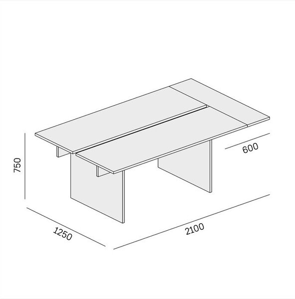 Jednací kancelářský stůl SOLID + 1x přísed, 210x125 cm, ořech