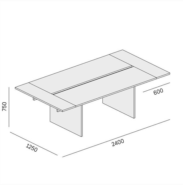 Stůl jednací SOLID + 2x přísed, 2400 x 1250 x 743 mm, ořech