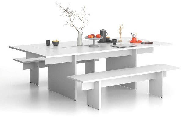 Jednací kancelářský stůl SOLID + 2x přísed, 240x125 cm, bílá
