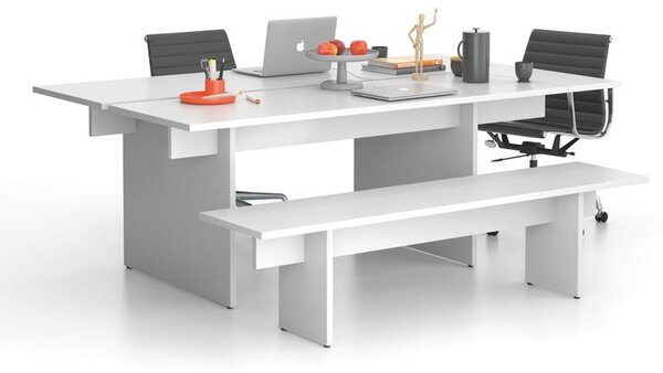 Jednací kancelářský stůl SOLID + 1x přísed, 210x125 cm, bílá