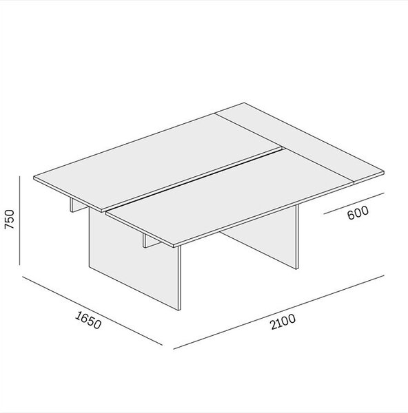 Kancelářský stůl double SOLID + 1x přísed, 210x165 cm, ořech