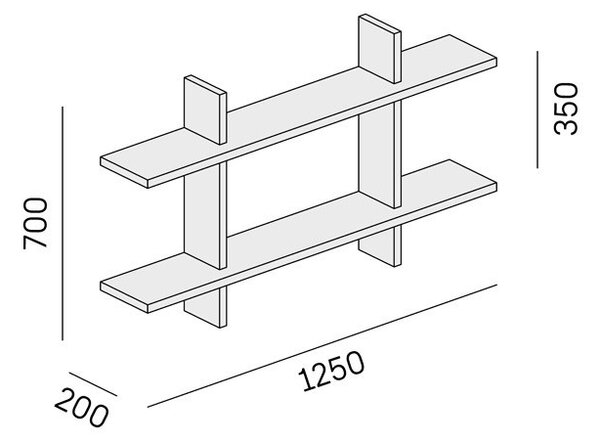 Kancelářská nástěnná police dvojitá SOLID, 1250 x 200 x 700 mm, bílá