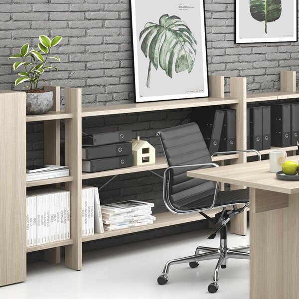Kancelářský regál nízký dlouhý SOLID, 1800 x 400 x 1075 mm, dub přírodní