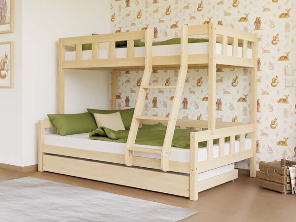 Patrová postel PLOTTY s předním žebříkem 90x200, 120x200 cm - Nelakovaná, Zvolte šuplík: Bez šuplíku, Zvolte stranu: Vpravo
