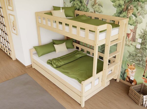 Patrová postel PLOTTY s bočním žebříkem 90x200, 120x200 cm - Nelakovaná, Zvolte šuplík: Úložný šuplík, Zvolte stranu: Vlevo