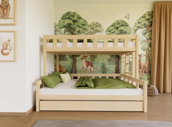 Patrová postel PLOTTY s bočním žebříkem 90x200, 120x200 cm - Nelakovaná, Zvolte šuplík: Úložný šuplík, Zvolte stranu: Vlevo