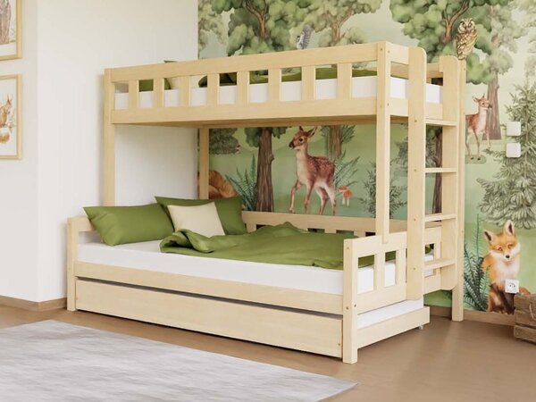 Patrová postel PLOTTY s bočním žebříkem 90x200, 120x200 cm - Nelakovaná, Zvolte šuplík: Úložný šuplík, Zvolte stranu: Vlevo