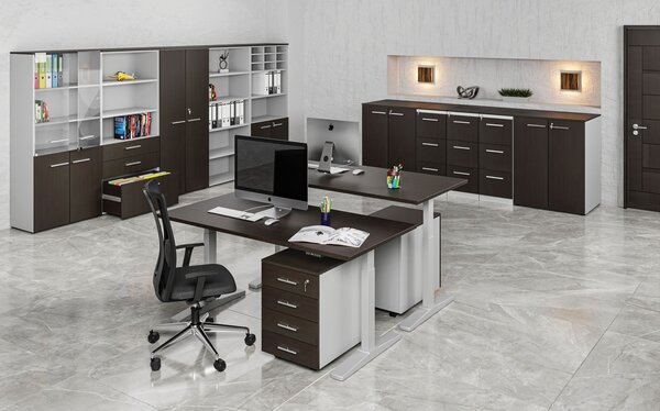 Kancelářská komoda ke stolu PRIMO GRAY, 740 x 600 x 420 mm, šedá/wenge